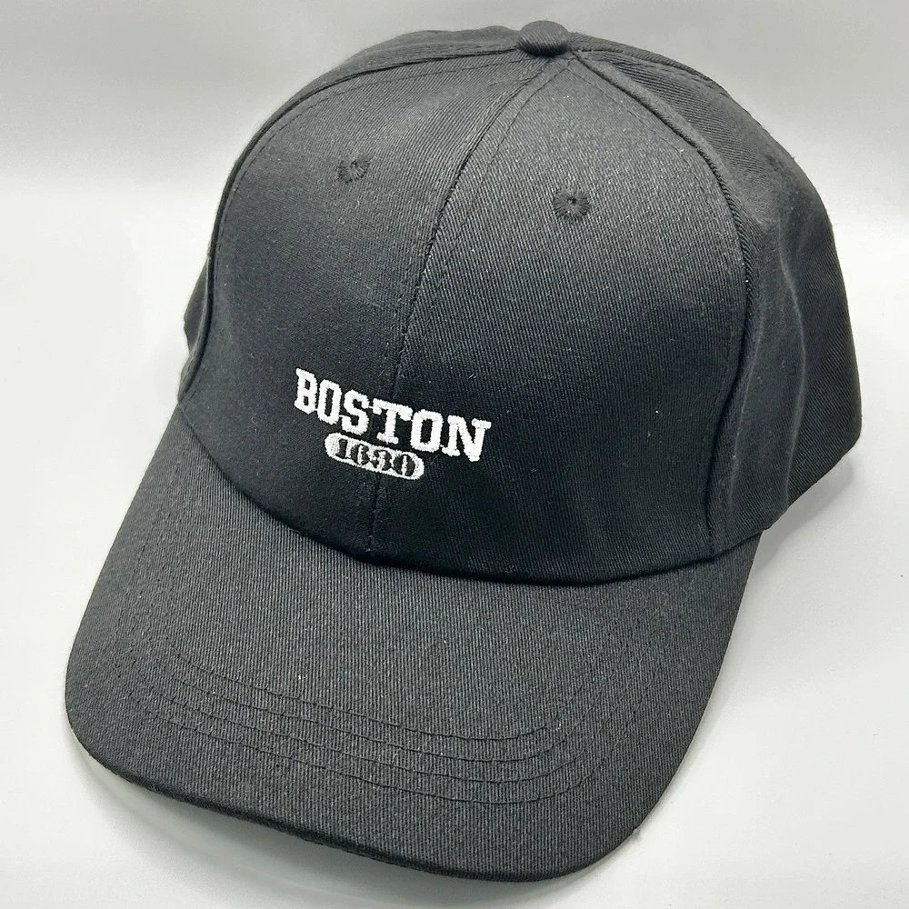 Boston Massachusetts Wordmark Dad Hat Cap Adjustable Strapback Black Outdoors